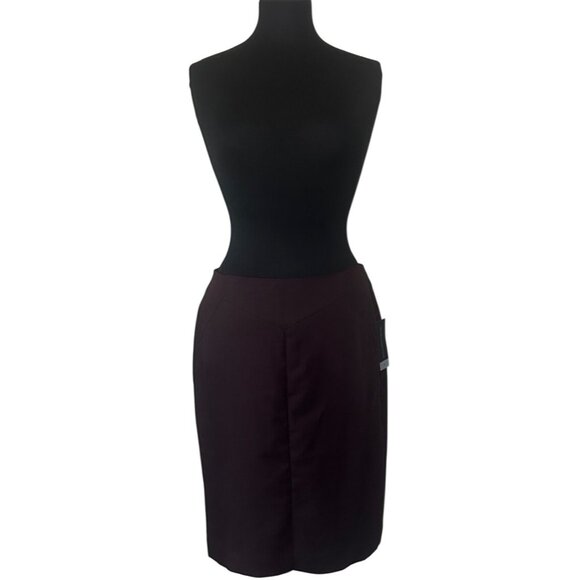 Worthington Burgundy Black Pencil Skirt Check Pattern Poly Blend Women's Size 8 - Picture 1 of 16